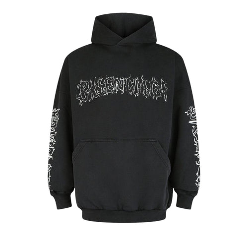 Balenciaga DIY Metal Logo Hoodie Faded Black/White